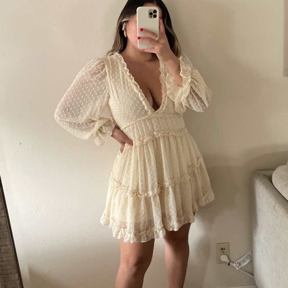 J for Justify Cream Textured Swiss Dot Mini Dress - Picture 3 of 6